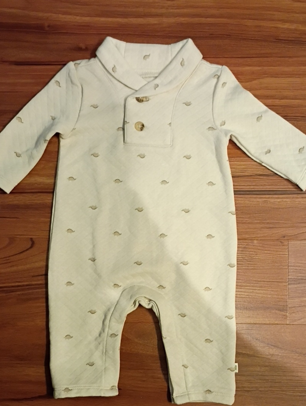 Cream Quilted Baby One-Piece with Shawl Collar